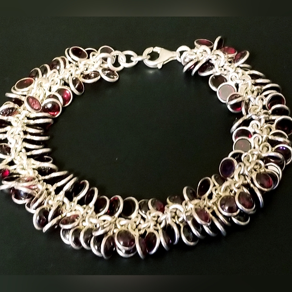 Rare Silpada Sterling Silver Garnet Cha Cha Bracelet - Picture 4 of 14